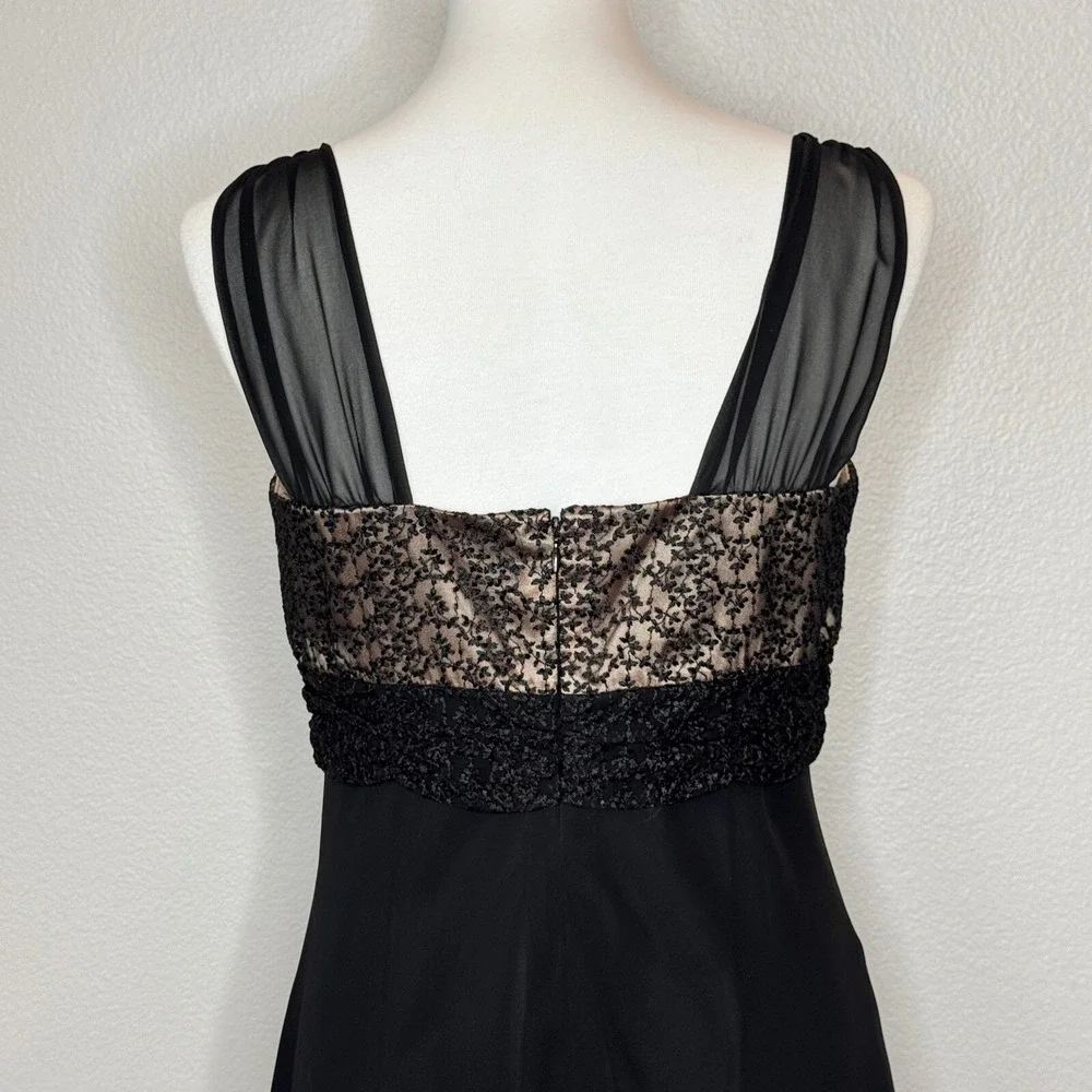 EVAN PICONE Cocktail Black Midi Dress 10 Lace Bodice Handkerchief Hem Formal - Picture 7 of 9